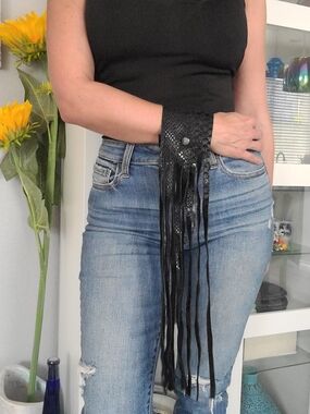 Black Fringe Leather Wrist Cuff